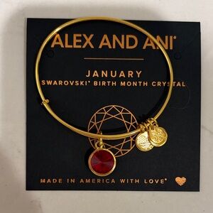 Alex and Ani Gold Bracelet with Red Crystal Charm